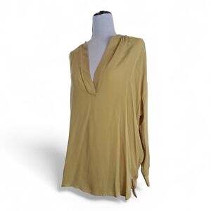 Vince Silk Mustard V-Neck Blouse Oversized Size XS/TP